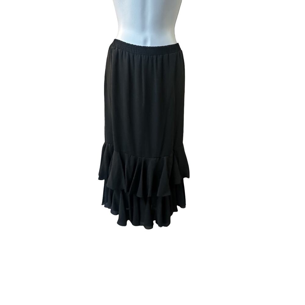 Siasia NY Tiered Ruffle Skirt M Black Knee Length Elastic Waist Flowy Boho